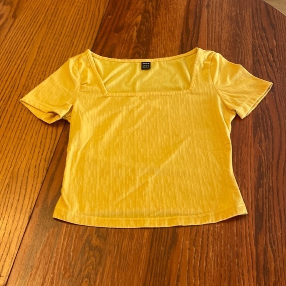 SHEIN Yellow Weave Knit Square Neck Top XS